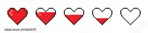 Heart life pixel icon set. Set of heart, love and gaming elements icon - Stock Vector 