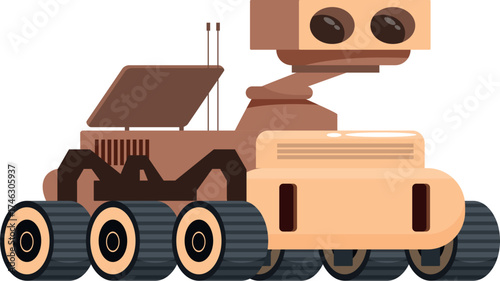 Self driving exploration vehicle traversing the rocky terrain of mars, collecting scientific data