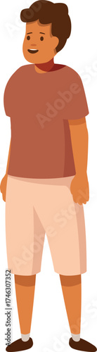 Smiling young man standing with hands by his sides, looking away, expressing positivity and happiness