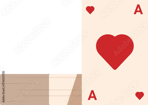 Ace of hearts playing card leaning on a deck of cards, representing games, gambling, and luck