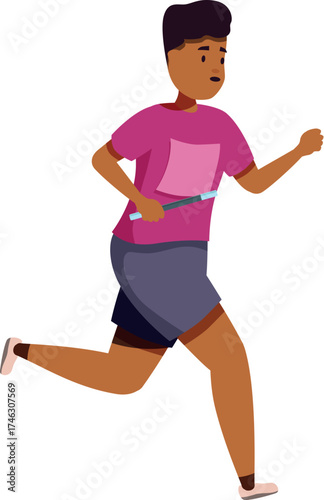 Determined young athlete running with relay baton, participating in track and field competition