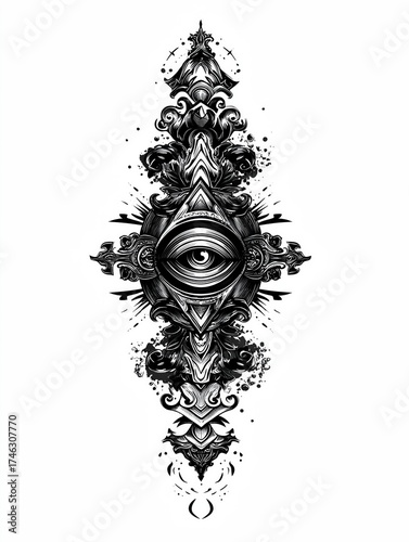 Gothic Black and White Iris Illustration with Magical Concept and Copy Space on White Background