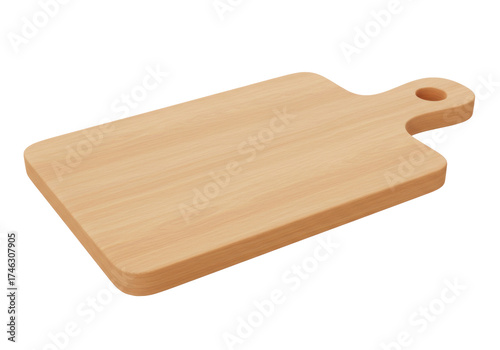 Wooden cutting board isolated on transparent background, light wood chopping board for food preparation and serving