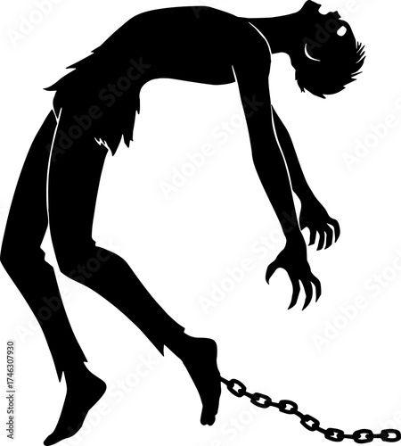 Silhouette of possessed human levitating with twisted body  vector with white background 