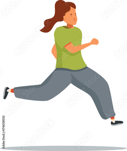 Young woman running, maintaining healthy lifestyle through exercise