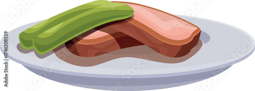 Two slices of meatloaf served with green beans, presented on a white plate, embodying a classic comfort food meal