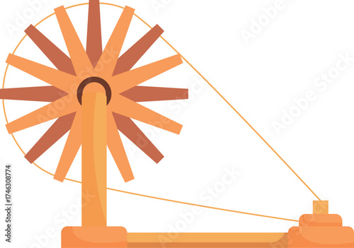 Traditional spinning wheel converting natural fibers into yarn, showcasing the ancient art of textile production