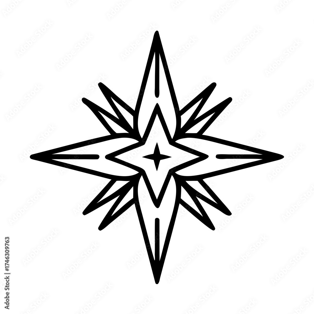 Obraz premium Star of Bethlehem icon in black line art design on transparent background symbolizing Día de los Reyes, Three Kings Day 