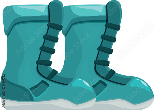 Turquoise snowboarding boots stand ready for action, promising warmth and support on the slopes