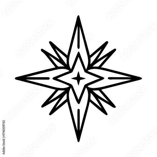 Star of Bethlehem icon in black line art design on transparent background  symbolizing Día de los Reyes, Three Kings Day  