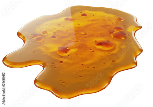 Golden caramel puddle isolated PNG, sweet dessert sauce for food design and confectionery use on transparent background