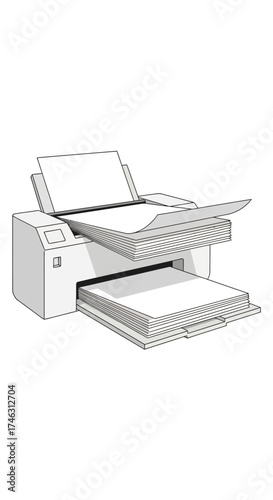 Printer with paper in tray and scanner lid open.