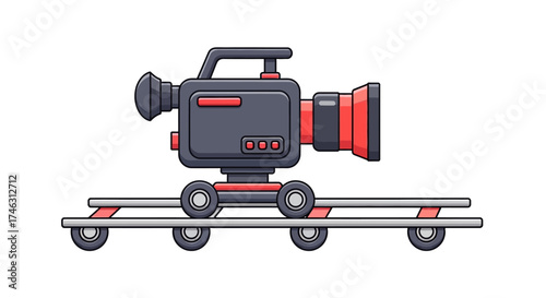 Professional Video Camera on a Dolly Track.