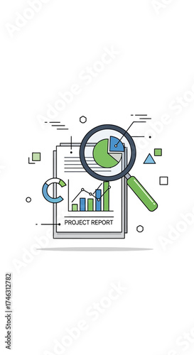 Project Report Analysis with Magnifying Glass and Charts.