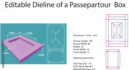 Passepartout box template diagram measurements dimensions
