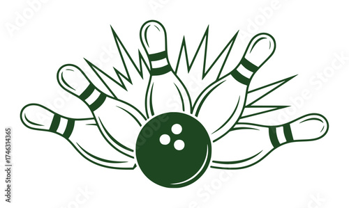Bowling Ball and Pins Strike Icon with Motion Lines