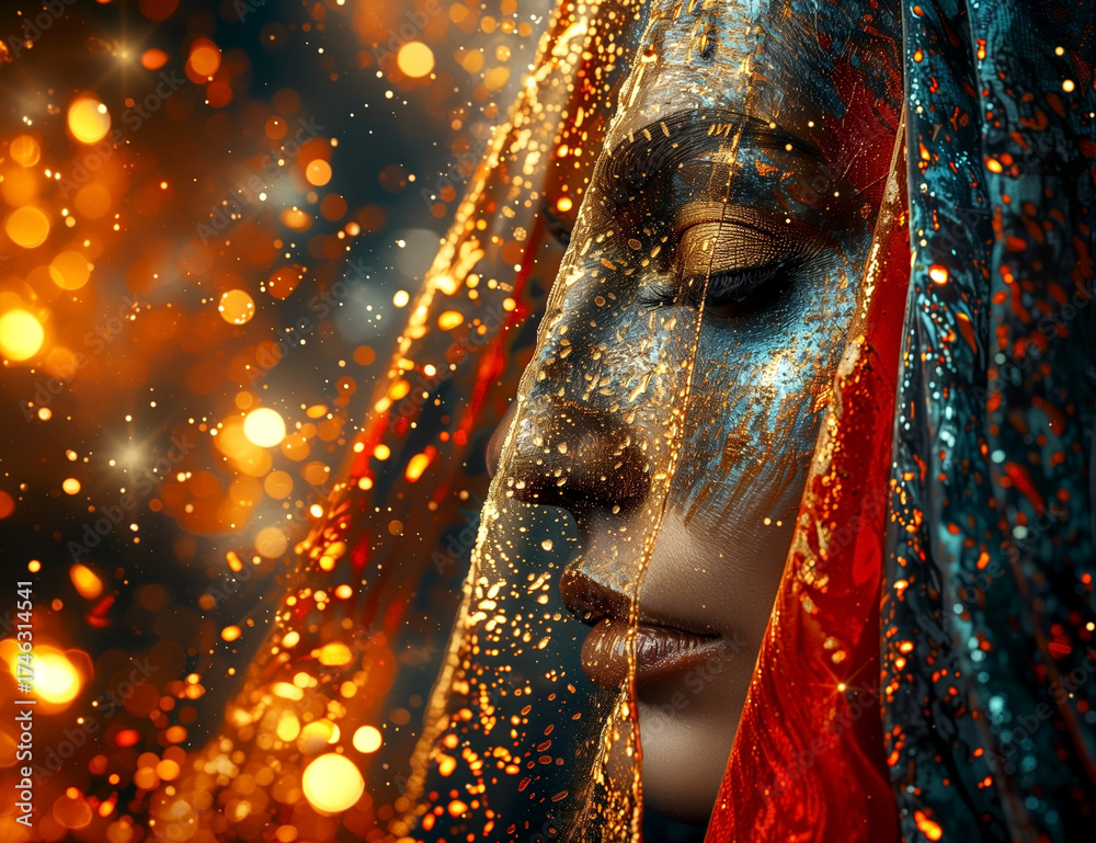 custom made wallpaper toronto digitalA woman with a face painted in gold and red