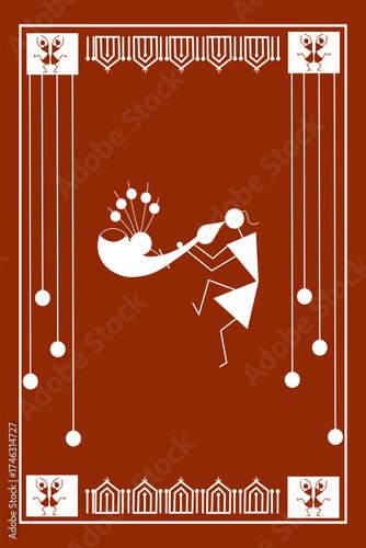 Event celebration concept of Warli art isolated on brown background - vector illustration 
