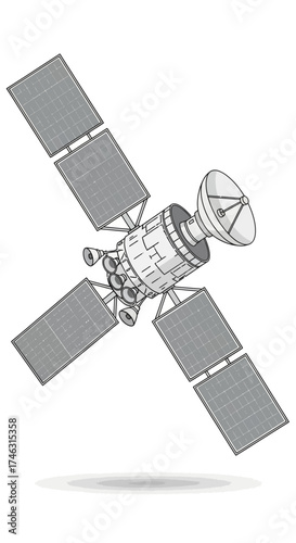 Satellite with solar panels and antenna.