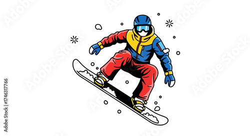 Snowboarder performing a trick in the snow.