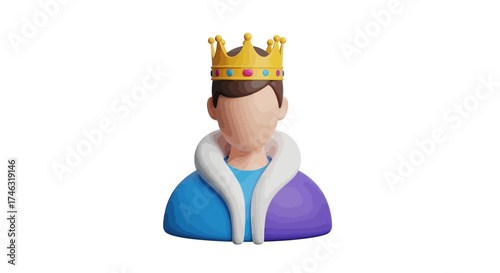 Stylized 3D King Character with Crown and Royal Robe.
