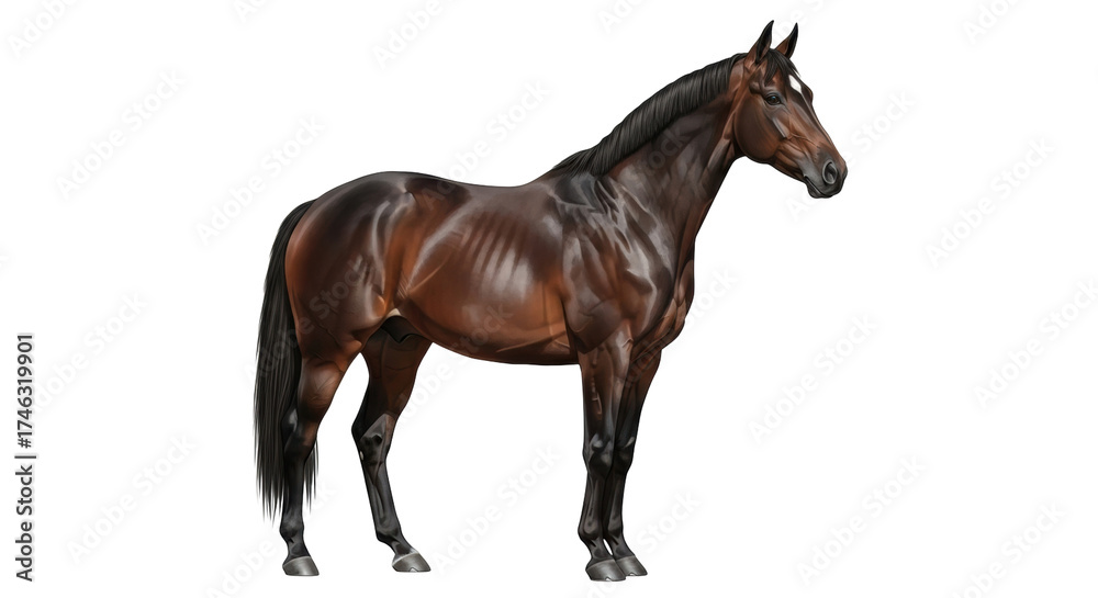 Obraz premium Isolated horse stands in natural pose in art painting style for breed study research