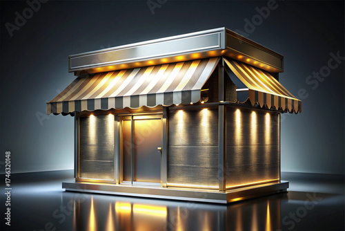 Ultra HD 8K 3D Metallic Storefront Icon – Gold and Silver Luxury Shop Symbol for Business and Retail Apps