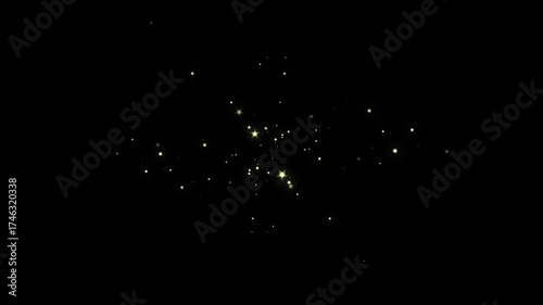 Magic sparkles glitter line stars; golden, glowing, twinkling, glittering star; fairy dust wand glitter stars trail transition on a black screen background, 4 K. Glitter stars magic tail sparkling