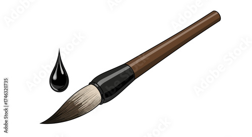 Traditional Japanese Calligraphy Brush and Ink Drop.