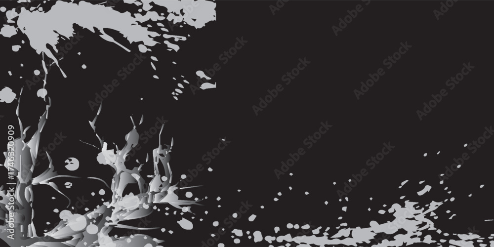 Obraz premium Abstract Silver Splatter Design on Black Background Vector Illustration.