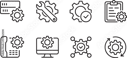 Vector art of setting line icons for computer and server