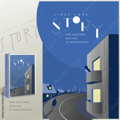Flat illustration of a woman waiting at a lit window of an apartment against a night city background. Conceptual vector art, perfect for novel book cover design, publishing projects, or editorial use.