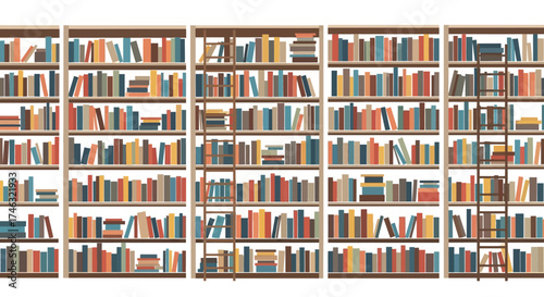 Vast Library Shelves Filled with Books and Ladders.