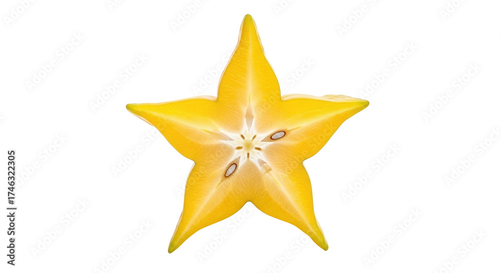 Obraz premium Isolated carambola fruit section, a starfruit cross section, yellow color, healthy diet