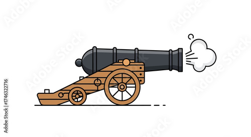 Vintage Cannon Firing Smoke Illustration.