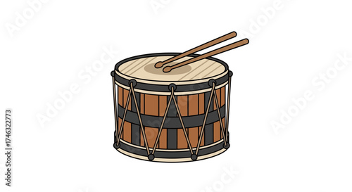 Vintage Drum with Drumsticks.
