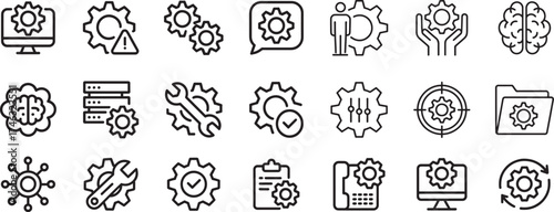 Setting & Setup icon set. Containing Configuration, option, settings, control , and more. editable stroke. vector illustration