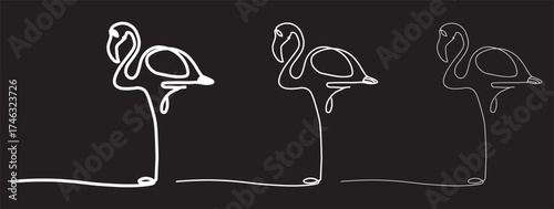 Continuous line flamingo staying on one leg.