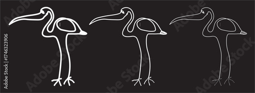 Continuous line flamingo staying on one leg.