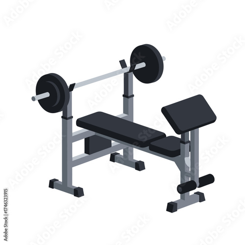 Weightlifting Bench with Barbell and Weights.
