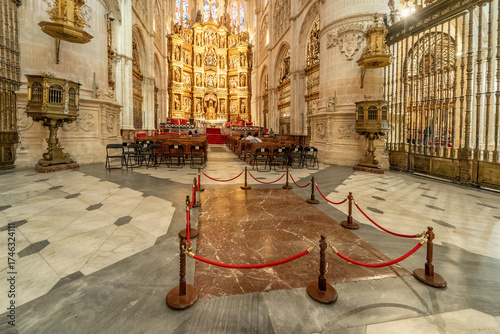Tomb of Spanish knight Rodrigo Díaz de Vivar, known as El Cid, inside Burgos Cathedral.