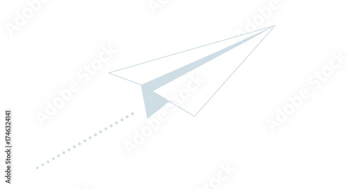White paper airplane flying with a dotted trail.