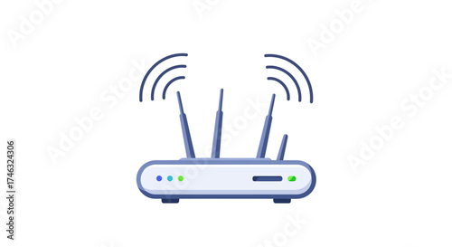 Wireless Router with Antennas Emitting Wi-Fi Signals.