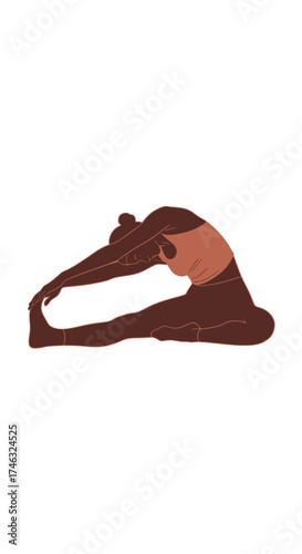 Woman performing yoga pose on white background.