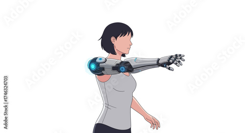 Woman with advanced robotic prosthetic arm.