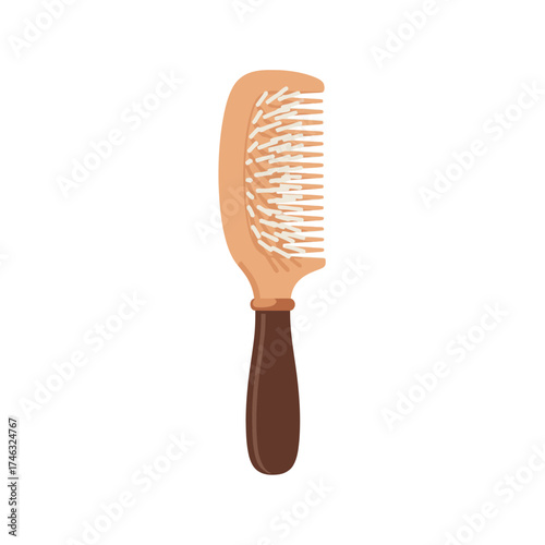 Wooden Hairbrush with Dark Brown Handle.