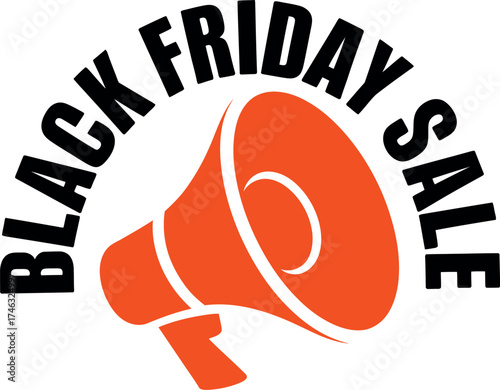 Black friday sale text with orange megaphone in a promotional advertisement