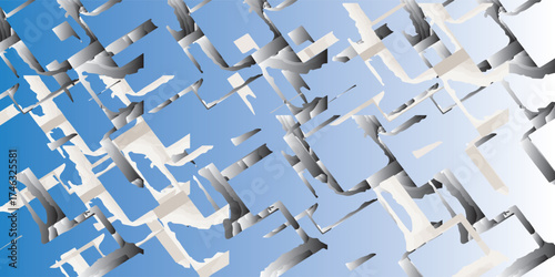 Abstract Blue and Gray Geometric Pattern with Irregular Shapes and Textured Edges.