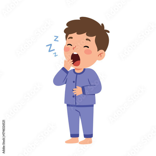 a child in pajamas, mid-yawn with their mouth wide open, showing extreme sleepiness,