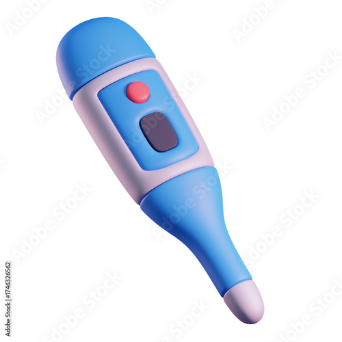 3D rendering of a blue and white digital thermometer, ideal for medical or healthcare content, symbolizing health checks and temperature measurement